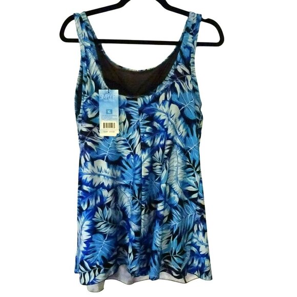NWT Simply Fit Tropical Print Blue One Piece XL Polyester Spandex Swimsuit $90 - Picture 3 of 9